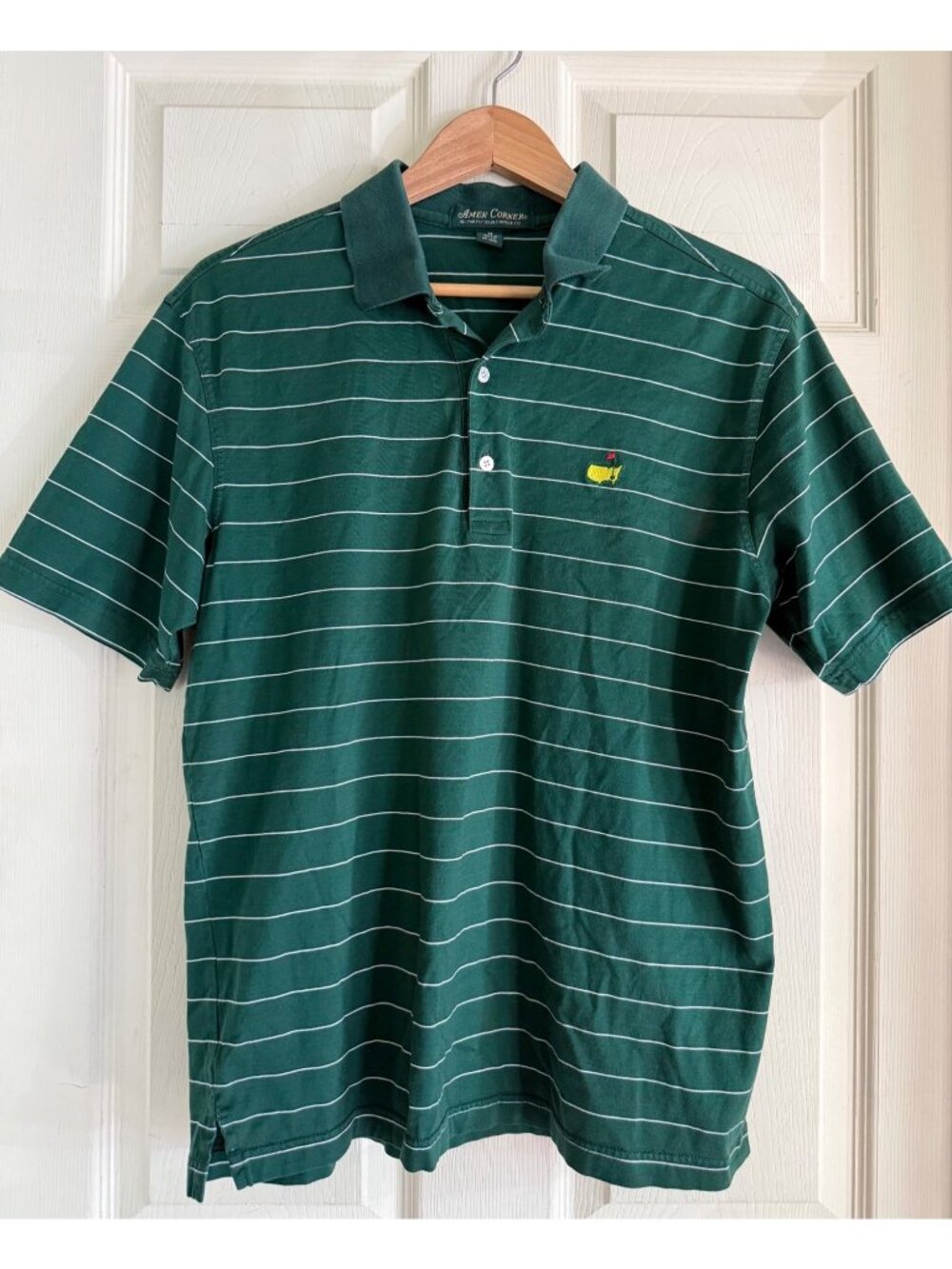 mens size M Amen Corner green golf polo The Masters shirt striped pima cotton